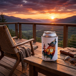 Enfriador De Latas Puesta de sol de doble exposición de lobo aullando