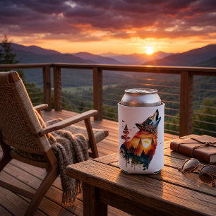 Enfriador De Latas Puesta de sol de doble exposición de lobo aullando