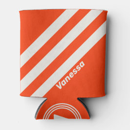 Enfriador De Latas Puesta de sol retro naranja tres rayas con nombre