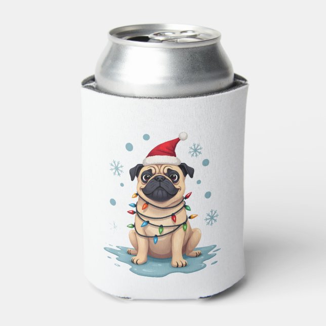 Enfriador De Latas Pug Dog Christmas Men Women (1) (Lata Anverso)