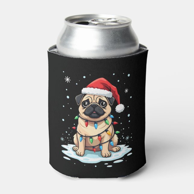 Enfriador De Latas Pug Dog Christmas Men Women (2) (Lata Anverso)