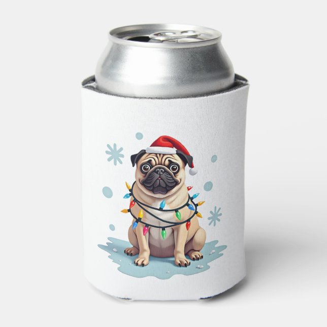 Enfriador De Latas Pug Dog Christmas Men Women (2) (Lata Anverso)