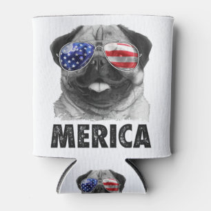 Enfriador De Latas Pug Merica 4 de julio Camisa para mujeres hombres