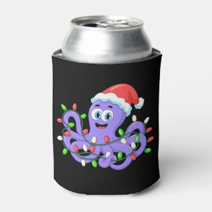 Enfriador De Latas Pulpo de Navidad Gorro de Santa Luces Tentáculos N