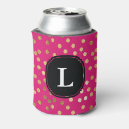 Enfriador De Latas Punto Polka Monogramado de color rosa caliente y P