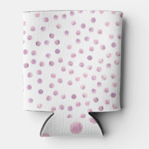 Enfriador De Latas Puntos de polka acuarela, fondo geométrico rosado.