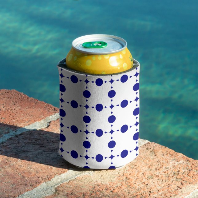 Enfriador De Latas Puntos de Polka Azul de la Marina, Patrón de Punto (Piscina in situ)