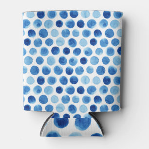 Enfriador De Latas Puntos de polka azul, patrón de acuarela transpare