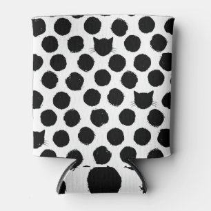 Enfriador De Latas Puntos de Polka con rostros de gato: Viñeta juguet