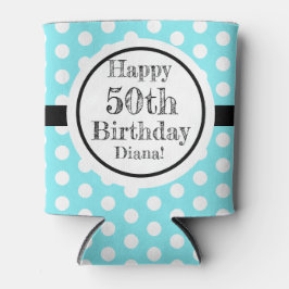 Enfriador De Latas Puntos De Polka De 50 Años Azul Y Blanco