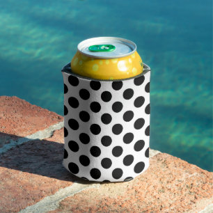Enfriador De Latas Puntos de polka, patrón de puntos de polka, negro 