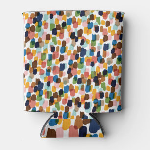 Enfriador De Latas Puntos de Polka: Pintura de manos multicolores.