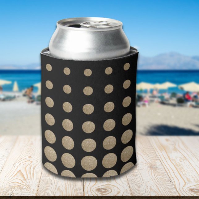 Enfriador De Latas puntos de polka purpurina de oro negro geométrico  (minimalist geometric black gold glitter polka dots can cooler)
