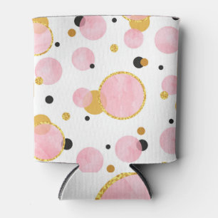 Enfriador De Latas Puntos dorados rosados, cosecha geométrica.