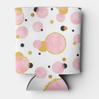 Enfriador De Latas Puntos dorados rosados, cosecha geométrica.