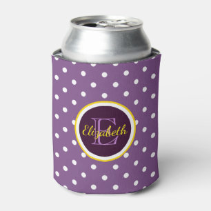 Enfriador De Latas Puntos modernos de polka púrpura con el nombre Mon