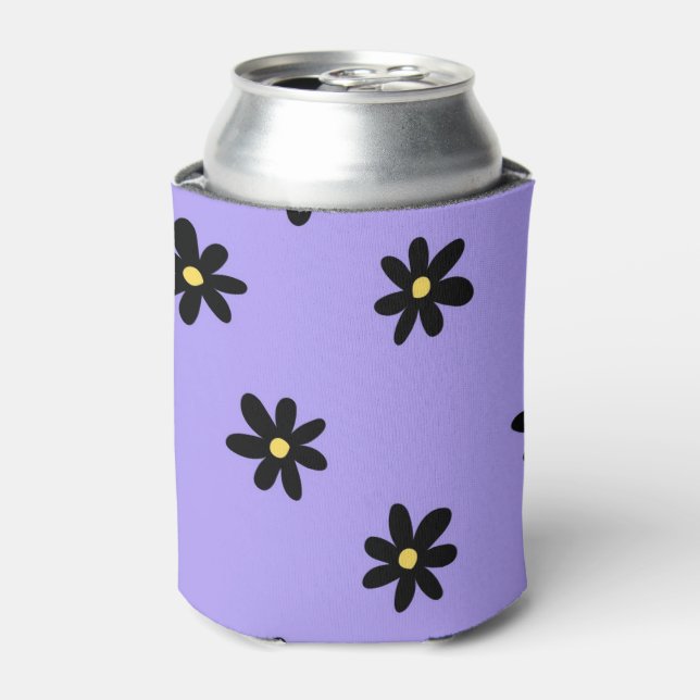 Enfriador De Latas Purple Black Floral Elegante y bebida de Moda (Lata Anverso)