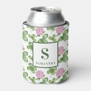 Enfriador De Latas Purple Clover   Monograma del Día de San Patricio