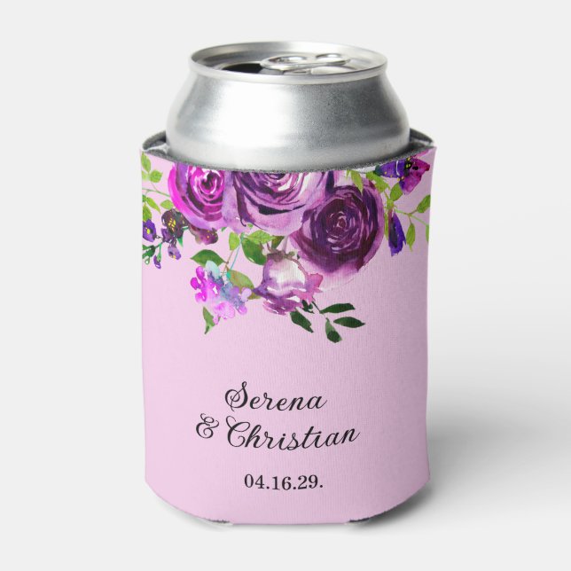 Enfriador De Latas Purple Floral Wedding (Lata Anverso)