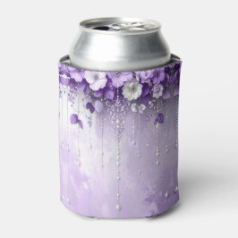 Enfriador De Latas Purple Flowers with Dangling Pearls Can Cooler