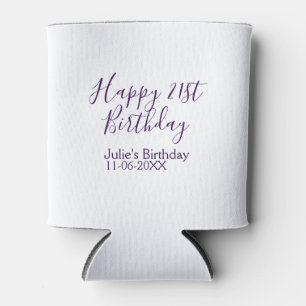Enfriador De Latas Purple happy 21st cumpleaños fecha Keychain
