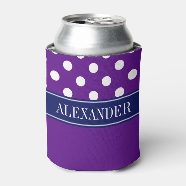 Enfriador De Latas Purple Whats LG Polka Dot CB Nombre de la Marina M (Lata Anverso)