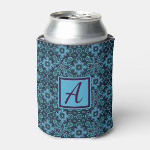 Enfriador De Latas Púrpura azul del monograma de encargo