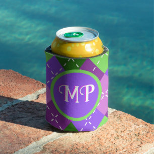 Enfriador De Latas Púrpura Lilac Argyle Púrpura y Verde Personalizado