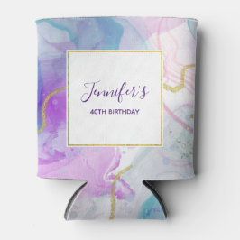 Enfriador De Latas Púrpura, verde, color rosa de fondo Cumpleaños