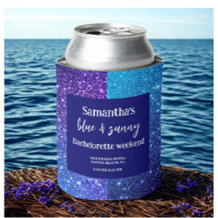 Enfriador De Latas Purpurina azul Bachelorette Party Cooler