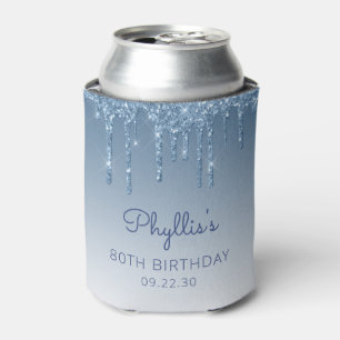 Enfriador De Latas Purpurina azul personalizado Drip 80 cumpleaños