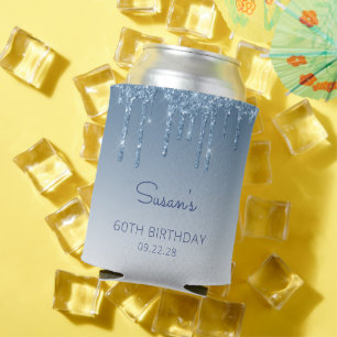 Enfriador De Latas Purpurina Azul personalizado goteo 60 cumpleaños