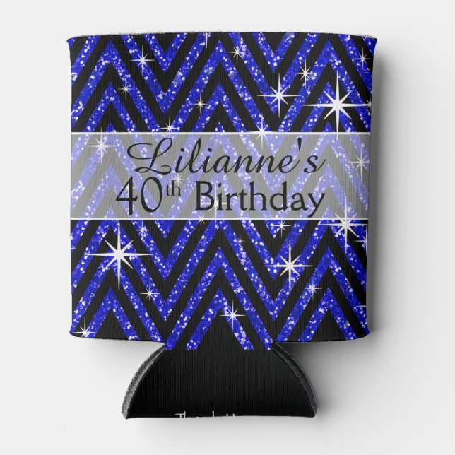 Enfriador De Latas Purpurina Chevron Bling | zafiro (Anverso)