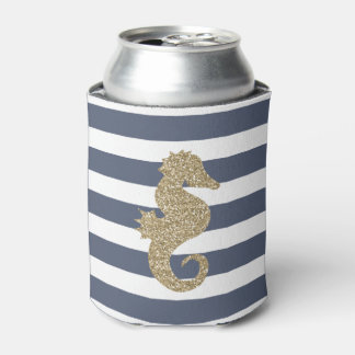 Enfriador De Latas Purpurina Cute Gold Seahorse Refrigerador de bebid