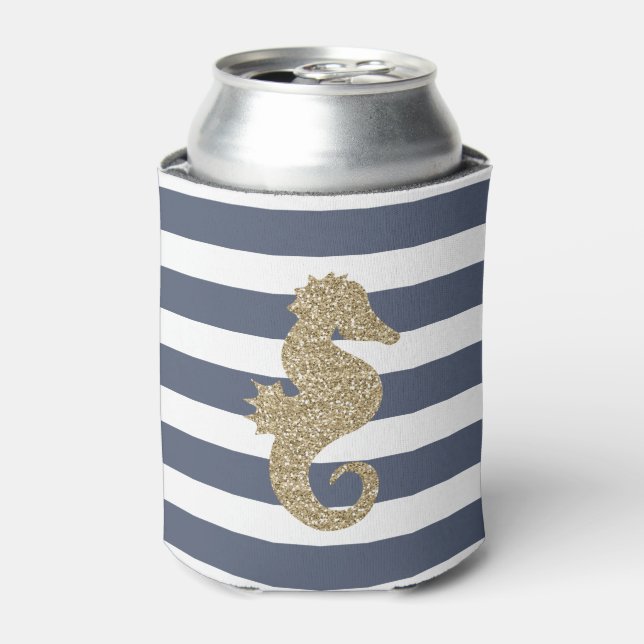 Enfriador De Latas Purpurina Cute Gold Seahorse Refrigerador de bebid (Lata Anverso)
