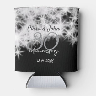 Enfriador De Latas Purpurina de aniversario de 30 bodas gris plateado