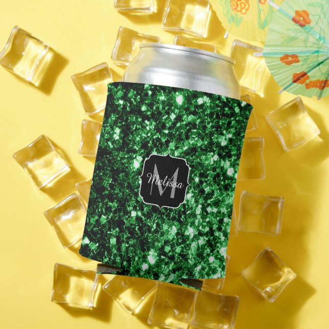 Enfriador De Latas Purpurina de imitación verde oscuro chispa Monogra (Verano in situ)