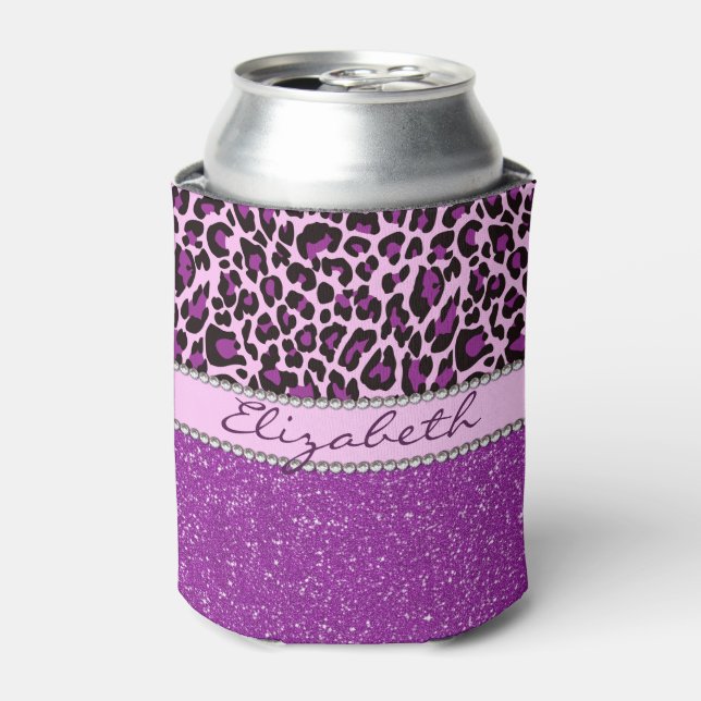 Enfriador De Latas Purpurina de impresión de leopardo púrpura persona (Lata Anverso)