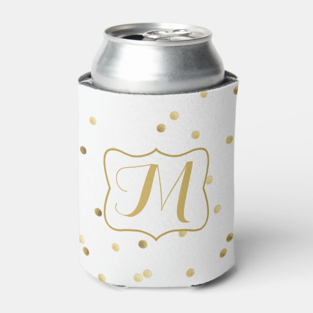 Enfriador De Latas Purpurina de oro Confetti Dot Koozie Can Holder (Lata Anverso)