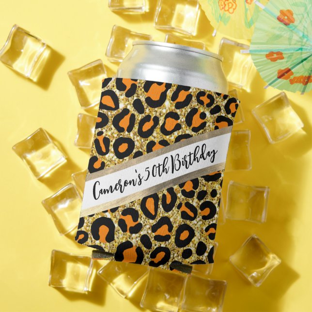 Enfriador De Latas Purpurina de oro Leopard Girly Cheetah Moda Cumple (Verano in situ)