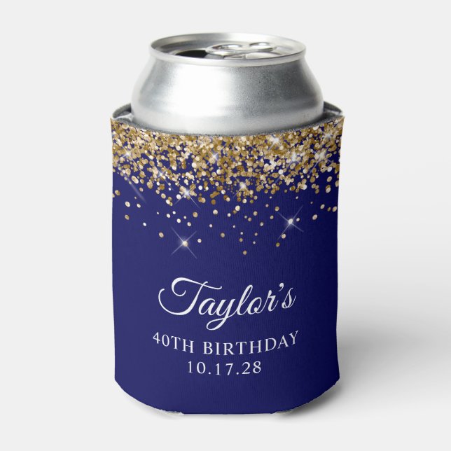 Enfriador De Latas Purpurina de oro Marina Azul 40 cumpleaños (Lata Anverso)