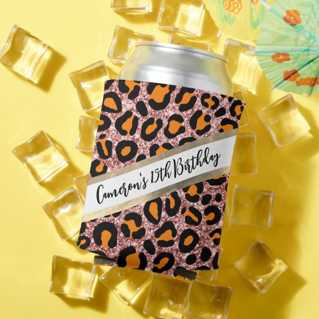 Enfriador De Latas Purpurina de oro Rosa Leopard Girly Cheetah Cumple (Verano in situ)