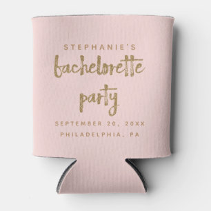 Enfriador De Latas Purpurina de oro Rubor Pink Bachelorette Party Fav