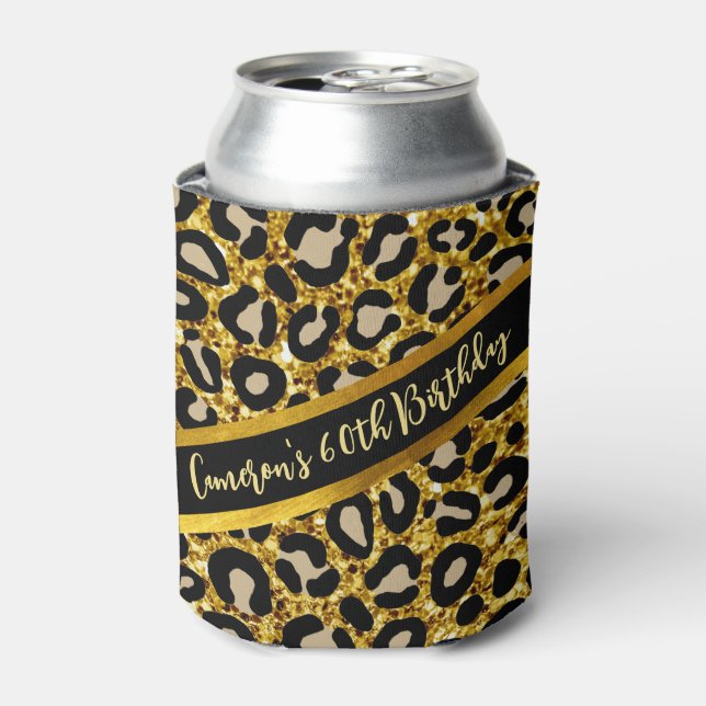 Enfriador De Latas Purpurina Dorado Leopard Girly Cheetah Moda Cumple (Lata Anverso)