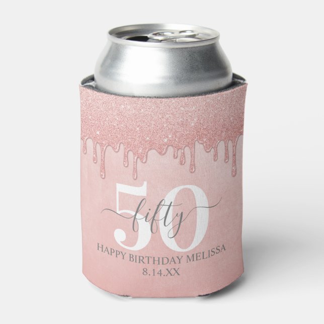 Enfriador De Latas Purpurina Girly Dripping Sparkle 50 cumpleaños (Lata Anverso)