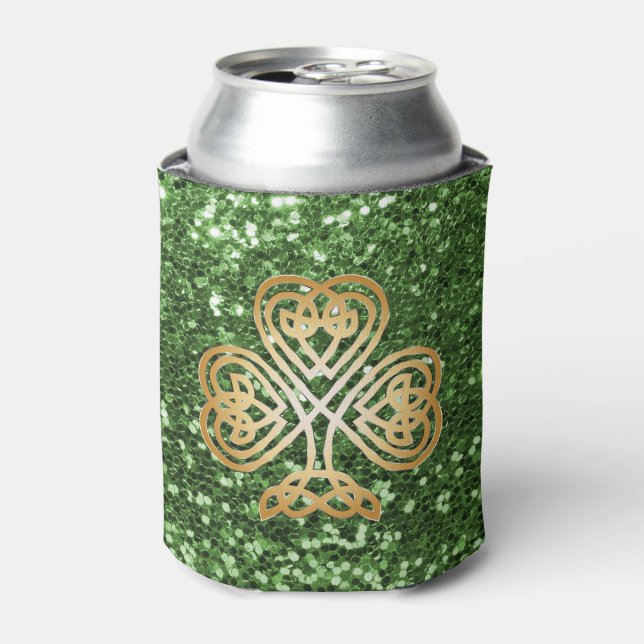 Enfriador De Latas Purpurina Golden Brillante Celtic Shamrock Green F (Lata Anverso)