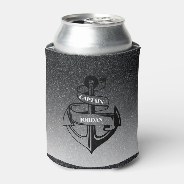 Enfriador De Latas Purpurina Negro Y Anclaje (Lata Anverso)