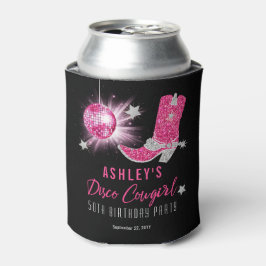 Enfriador De Latas Purpurina Pink Disco Cowgirl 50 cumpleaños