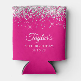 Enfriador De Latas Purpurina Plata Rosa Caliente 50 cumpleaños