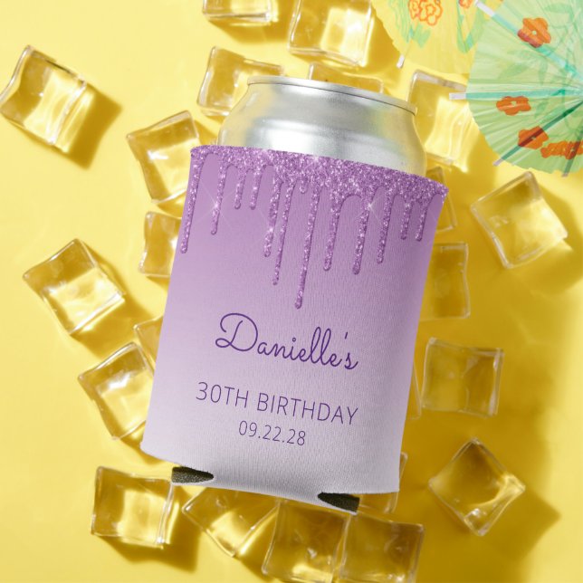 Enfriador De Latas Purpurina púrpura personalizado Drip 30 cumpleaños (Verano in situ)